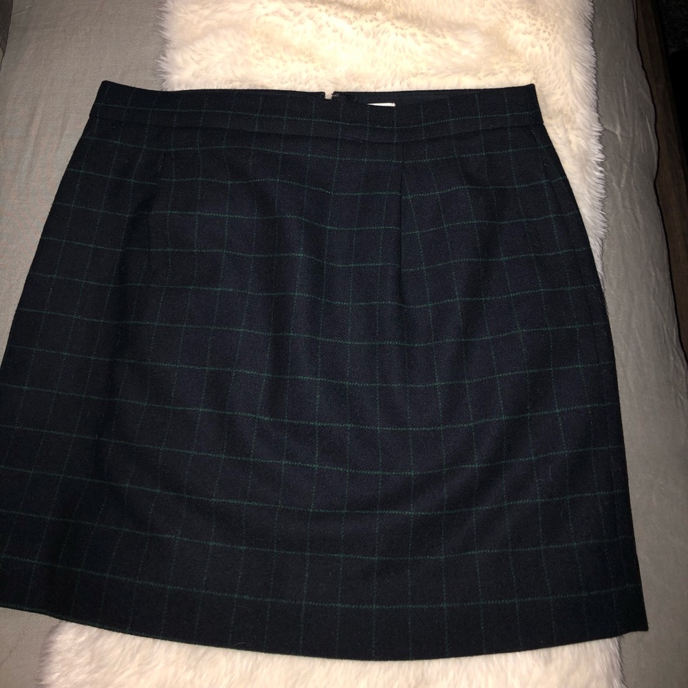 JCrew Factory Navy Blue and Green Wool Skirt